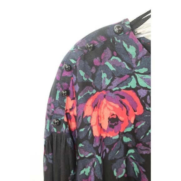 Maeve Long Sleeve Navy Linen Blend Floral Top Small - Picture 7 of 8